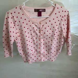 Pink Cardigan with Red Heart Pattern